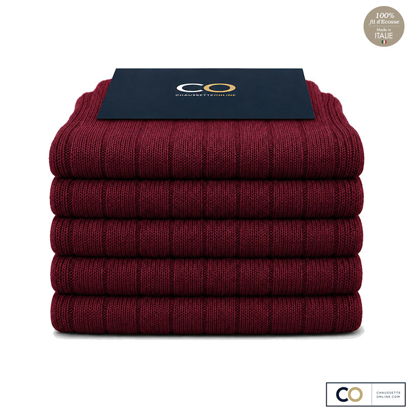 Bouquet de 5 paires de chaussettes bordeaux lie de vin pour homme